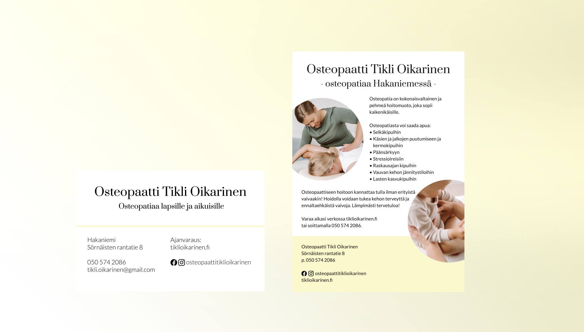 Print materials for an osteopath in Helsinki